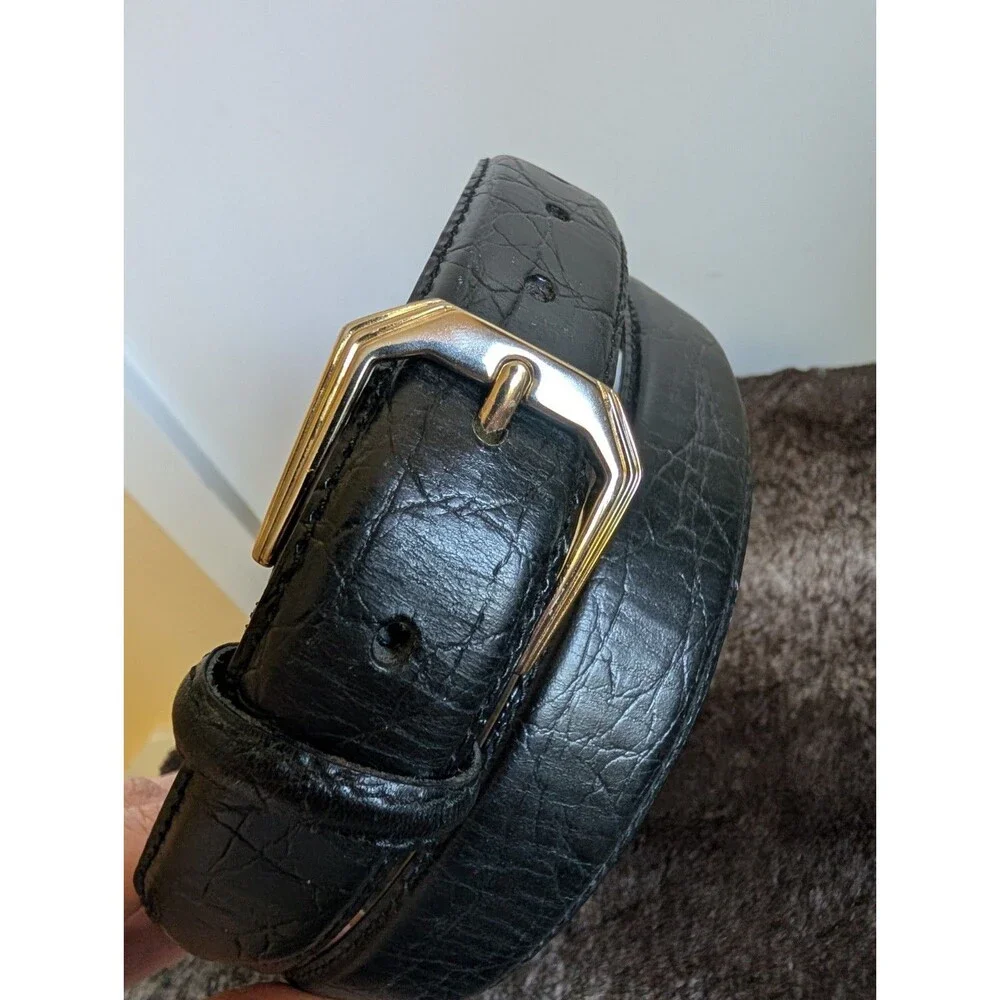 Croc Embossed Leather Belt Men's 44 Black Gold Silver Mixed Metals Sophisticated